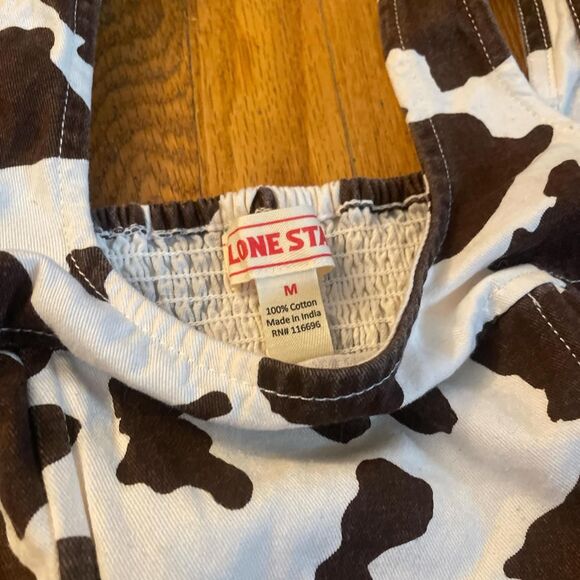 lone star western brown and white cow print boned corset tank top size medium - Picture 2 of 5